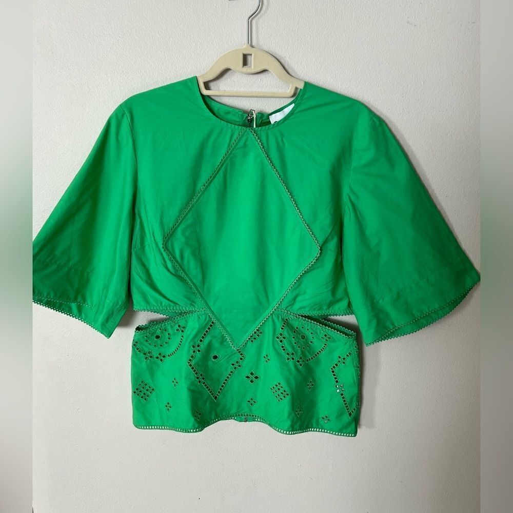 GANNI Women’s Green Broderie Anglaise Blouse Top - Picture 4 of 15